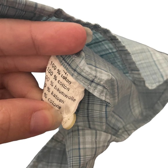 LACOSTE Blue & White Plaid Lightweight 100% Cotton Long Sleeve Button Down Top - Picture 4 of 5